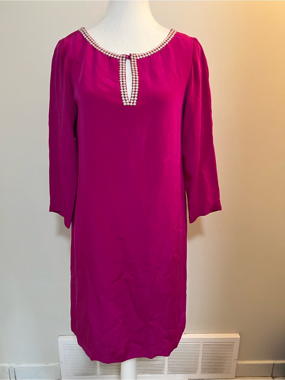 Tara Jarmon Silk Pink Intricate white thread embroidery